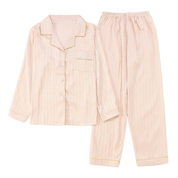 Arlun Fall Winter Lightweight Pajamas For Women Set 2025 Fashion Stripe/Plaid/Ink Painting/Heart/Floral Printed Pjs Sets Lapel Button Down Long Sleeve Trousers Thin Soft Comfy Loungewear Pink XL