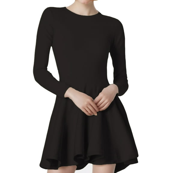 Arlun Fall Winter Mini Sweater Dresses for Women 2025 Long Sleeve Ribbed Knit A-Line Flowy Casual Wedding Guest Dresses Crewneck Soft Cozy Pullover Short Dress Black M