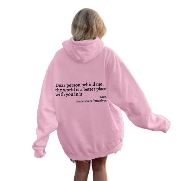 Arlun Fashion Letter Printed Hoodies for Women Loose Comfortable Long Sleeve Pullover Sweatshirt Casual Drawstring Preppy Hooded Tops with Pockets for Teen Girls Pink XXL