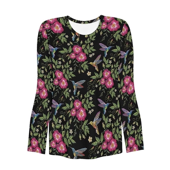 Arlun Fashion Round Neck Long Sleeve T-Shirts Womens Plus Size Floral Printed Loose Fit Casual Tops for Early Fall Spring Lightweight Soft Comfort Stylish Undershirt Black1 M
