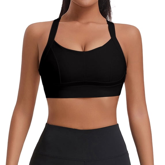 Arlun Fixed Cup Integrated Sports Bras for Women Back Crossing Design Comfort for Workouts Running Fitness Wear High Support Simple Stylish Yoga Bralettes Black L
