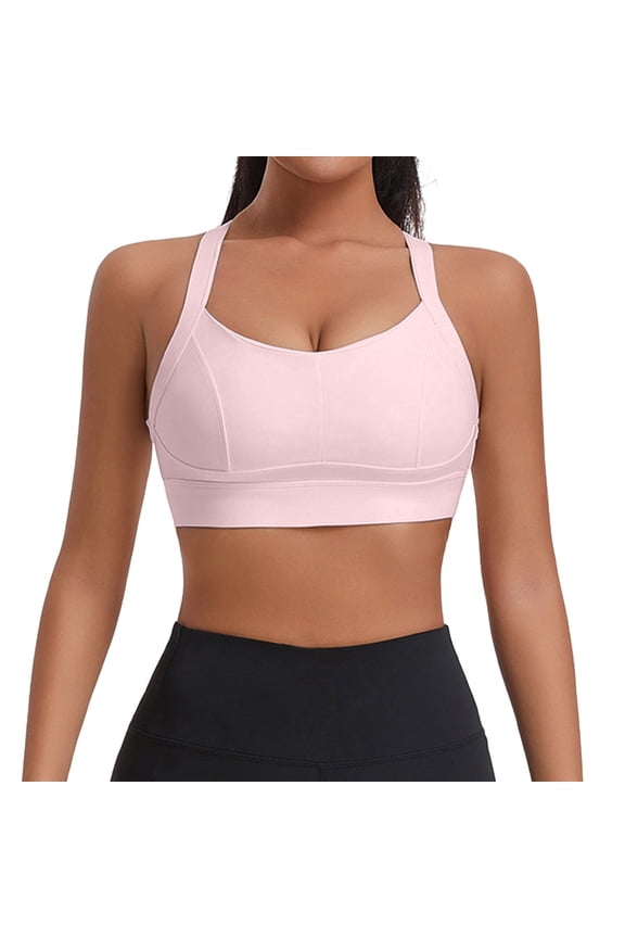 Fixed Cup Integrated Sports Bras for Women Back Crossing Design Comfort for Workouts Running Fitness Wear High Support Simple Stylish Yoga Bralettes Light Pink S