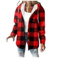 thumbnail image 1 of Arlun Flannel Jackets for Women Trendy Fleece Lined Button down Plaid Shacket Long Sleeve Hooded Jackets Loose Fit Comfortable Warm Oversized 2025 Fashion Fall Winter Coats Red XL, 1 of 5