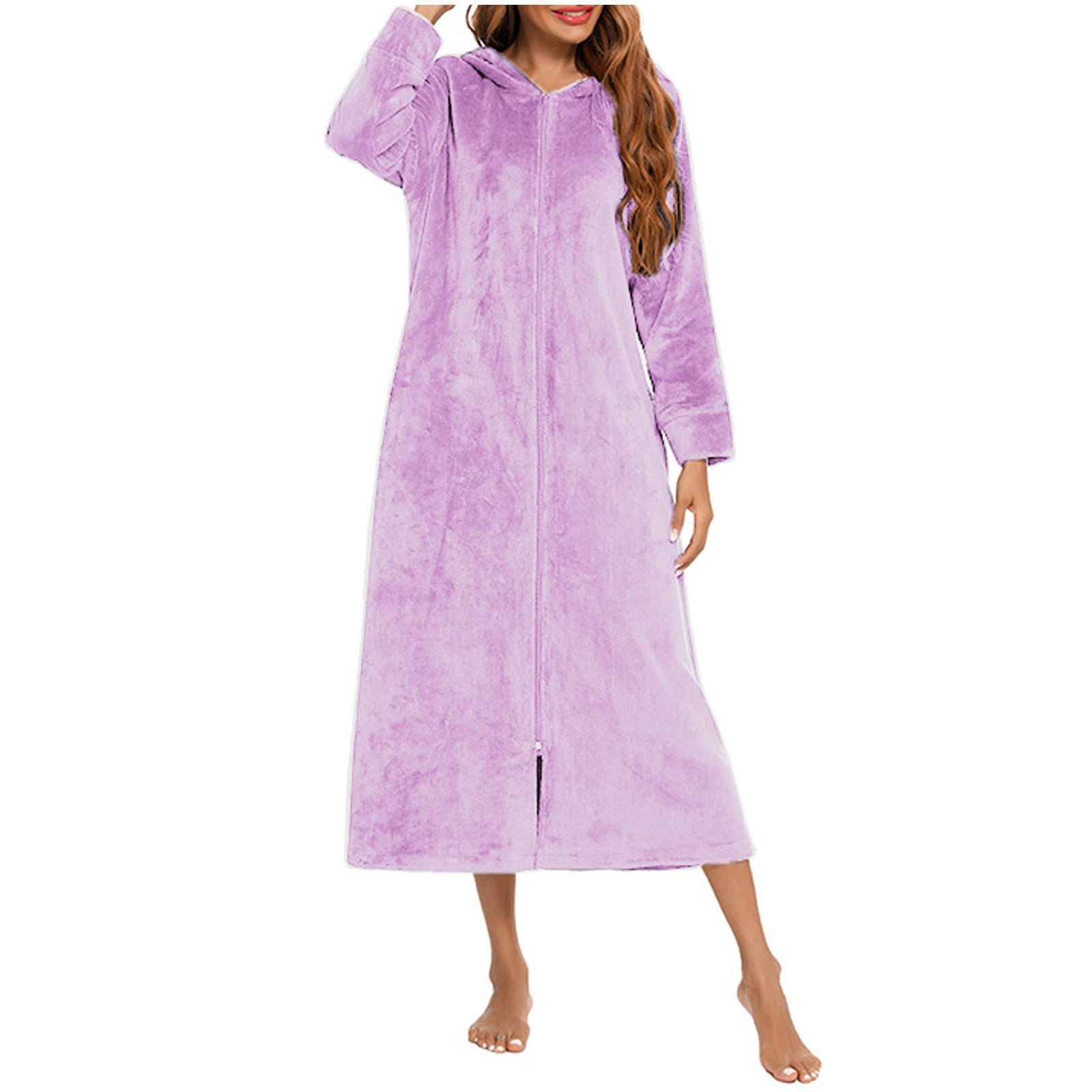 Arlun Flannel Robes for Women Hooded Plush Full Zipper Front over the ...