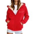thumbnail image 1 of Arlun Zip up Hoodies for Women Fashion Letter Printed Full Zipper Drawstring Sweatshirts Thick Sherpa Lined Thermal Comfortable Fall Winter Jackets with Pockets Red XL, 1 of 5