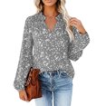 thumbnail image 1 of Arlun Flowy Chiffon V-Neck Long Sleeve Blouse for Women Elegant Polka Print and Shirred Detail Lightweight Soft Pullover Tops Loose Fit Comfy Shirts for Fall Winter Wear Grey L, 1 of 5