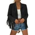thumbnail image 1 of Arlun Fringe Jackets for Women Suede Tassel Motorcycle Cropped Coats Casual Open Front Lapel Design Long Sleeve Western Tassel Leather Jackets Solid Lightweight Outwear Black S, 1 of 6