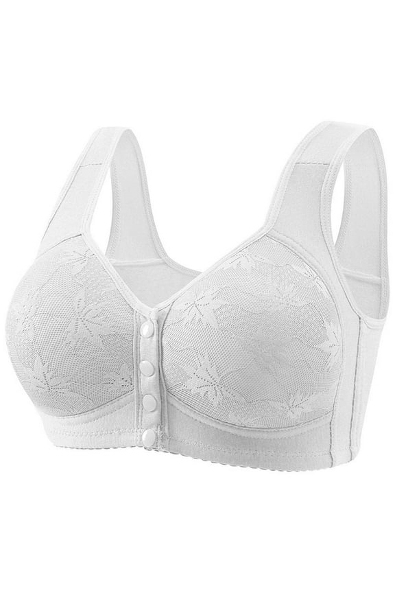 ,Front Button Bras for Older Women Front Closure No Underwire Stretch Breathable Bras Womens Comfy Full Coverage Soft Support Wide Straps Push up Bra White 50
