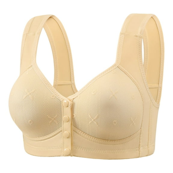Arlun,Front Button Closure Bras for Older Women Senior Wireless Front Snap Lightly Bras 2025 Full Coverage Thin Cups Breathable Push up Bras No Underwire Tank Top Style Bra Light Yellow 42