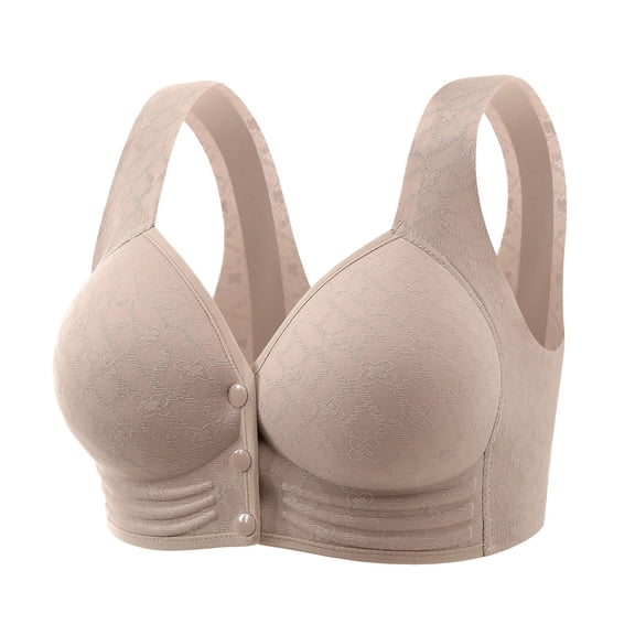 Arlun,Front Closure Bras for Older Women Wireless Push up Full Coverage Breathable Everyday Bras Soft Comfort Full Coverage Plus Size Jacquard Vest Type Bralettes Khaki XXXL