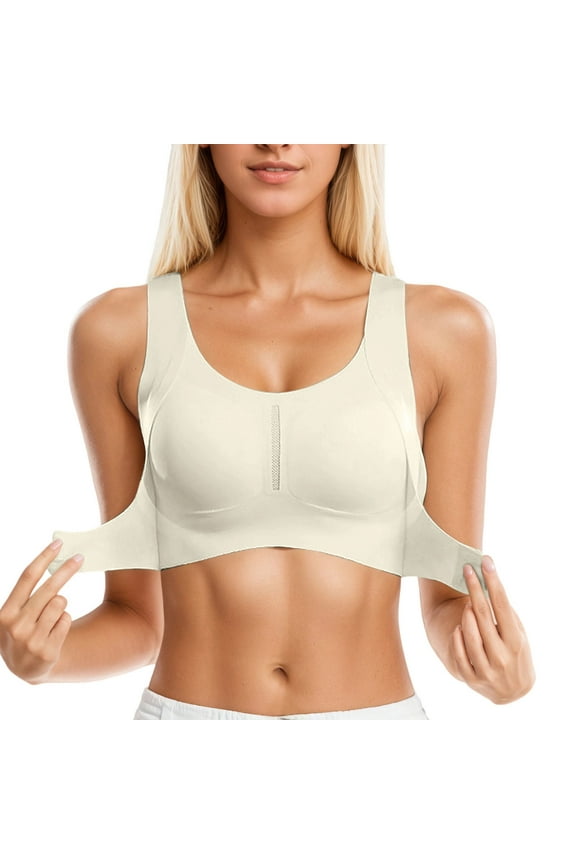 ,Front Closure Bras for Women Push up Posture Corrector Racerback Wireless Yoga Bralettes Smooth Seamless Full Coverage Soft Comfortable Everyday Bras White XL
