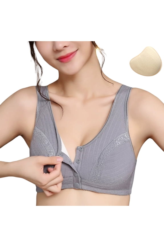,Front Closure Supportive Bras for Post Women Comfortable Wireless Prosthesis(Right) Bras No Underwire Full Coverage Bralettes Soft Comfy Ideal for Everyday Wear Grey 48