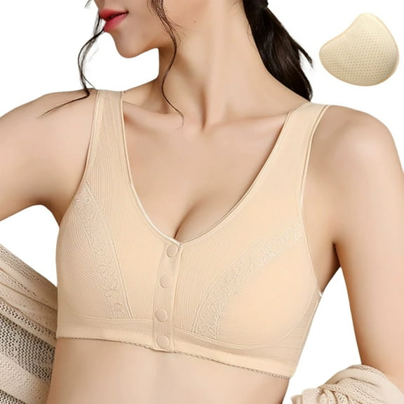 Arlun,Front Closure Supportive Bras for Post Women Comfortable Wireless Prosthesis(Right) Bras No Underwire Full Coverage Bralettes Soft Comfy Ideal for Everyday Wear Beige 46