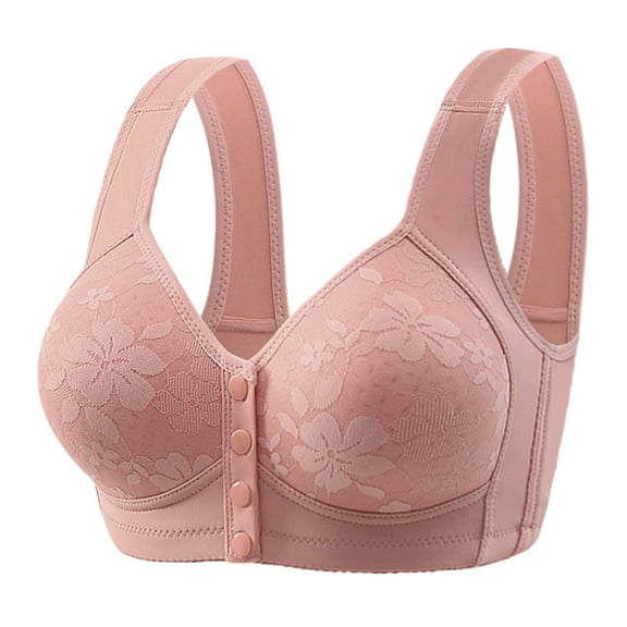 Arlun Full Coverage Lifting Front Closure Bras For Older Womens No Underwire Unpadding Thin Comfortable Breathable Bralettes Plus Size Jacquard Front Button Bras Pink 42