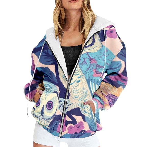 Arlun Full Zip up Hoodies for Women Trendy Colorful Graphic Print Sweatshirts for Fall Winter Spring Streetwear Long Sleeve Loose Oversized Tops with Pockets 1-Light Purple XXL