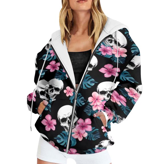 Arlun Full Zip up Hoodies for Women Trendy Colorful Graphic Print Sweatshirts for Fall Winter Spring Streetwear Long Sleeve Loose Oversized Tops with Pockets 12-Black XXXXL