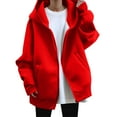thumbnail image 1 of Arlun Full Zipper Hoodies for Women Loose Long Sleeve V-Neck Casual Sweatshirt Jackets Oversized Warm Soft Comfortable Fall Winter Workout Outwear with Pockets Red XL, 1 of 2