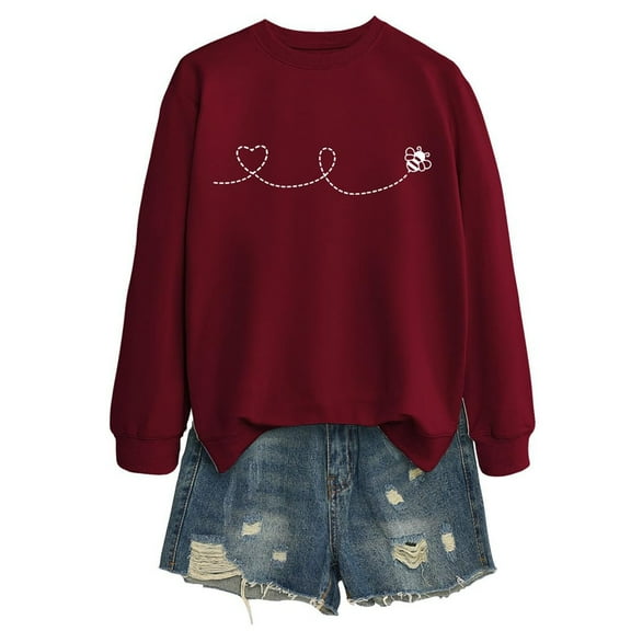 Arlun Funny Fall Sweatshirts for Women Cute Bee Stripes Printed Crewneck Baggy Pullover Tops Long Sleeve Drop Shoulder Casual Workout Hoodless Sweatshirt L