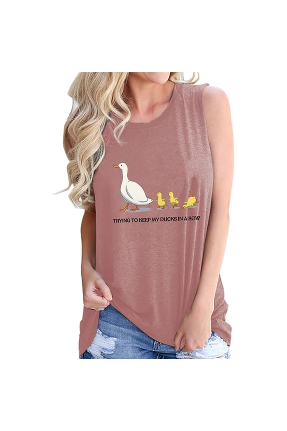 Funny Graphic Printed Tank Tops for Women Crewneck Loose Fit Sleeveless T-Shirts Lightweight Soft Comfy Summer Beach Casual Blouse Pink M