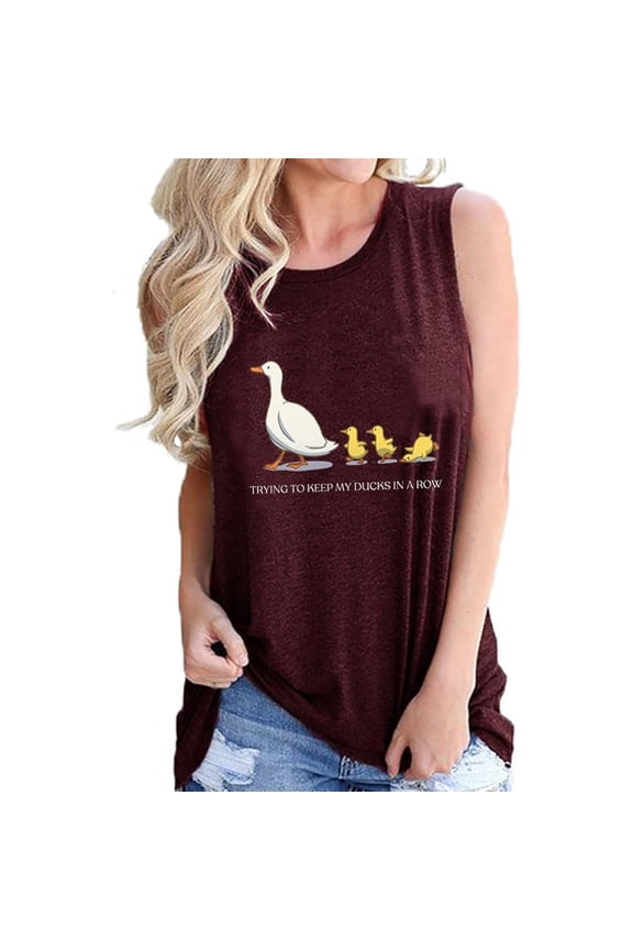 Funny Graphic Printed Tank Tops for Women Crewneck Loose Fit Sleeveless T-Shirts Lightweight Soft Comfy Summer Beach Casual Blouse Wine XL