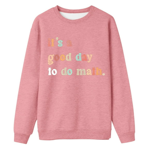 Arlun Funny Letter Printed Sweatshirts For Women Long Sleeve Crew Neck Cute Graphic Pullover Tops Loose Fit Comfortable Hoodless Sweatshirts For Book Lover Gift Pink M