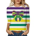 thumbnail image 1 of Arlun Funny Mardi Gras T-Shirts for Women Carnival Print Crew Neck 3/4 Sleeve Tops Soft Comfortable Loose New Party Lightweight Blouses 2026 Spring Fashion Outfits 3-Purple XL, 1 of 4