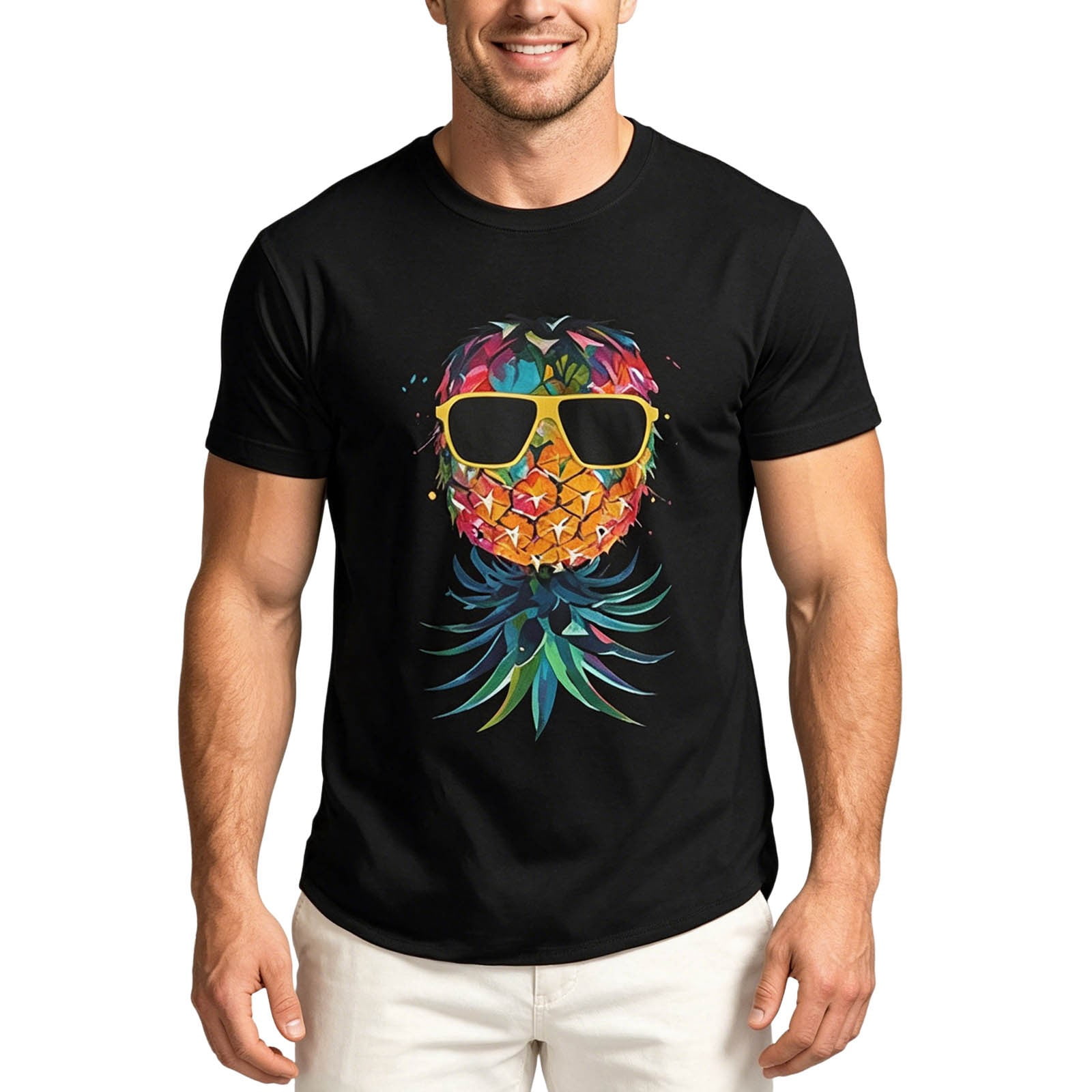 Arlun Funny Pineapple Graphic T-Shirts for Man Fashion Round Neck Short ...