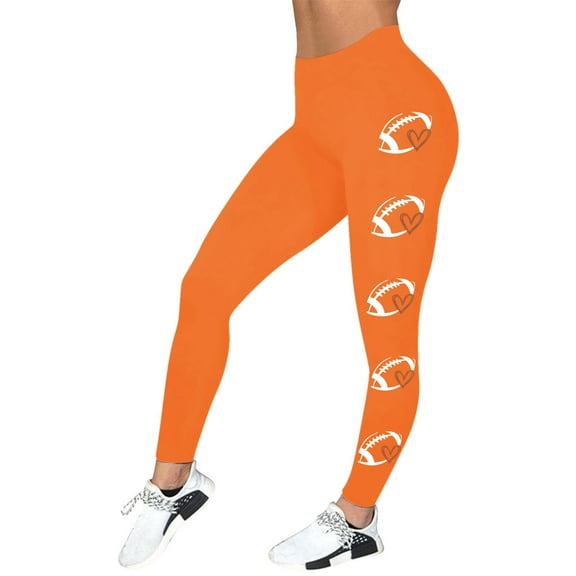 Arlun Game Day Football Leggings for Women Football Season Comfort Thin Breathable Yoga Pants Soft High Waisted Tummy Control Graphic Print Workout Leggings Orange S