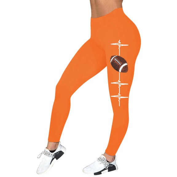 Arlun Game Day Football Leggings for Women Football Season Comfort Thin Breathable Yoga Pants Soft High Waisted Tummy Control Graphic Print Workout Leggings Orange2 XXL