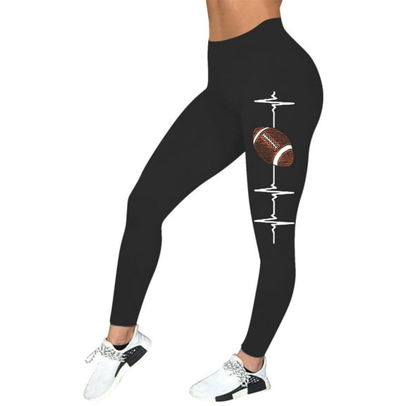Arlun Game Day Football Leggings for Women Football Season Comfort Thin Breathable Yoga Pants Soft High Waisted Tummy Control Graphic Print Workout Leggings Black2 XXL