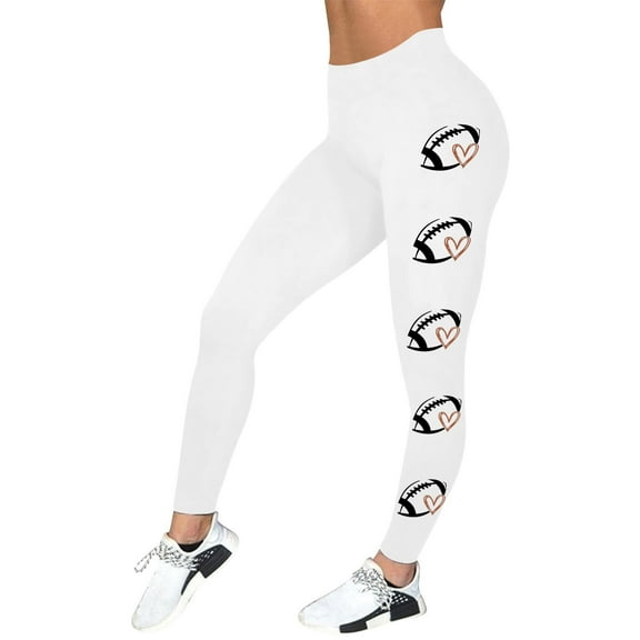 Arlun Game Day Football Leggings for Women Football Season Comfort Thin Breathable Yoga Pants Soft High Waisted Tummy Control Graphic Print Workout Leggings White M
