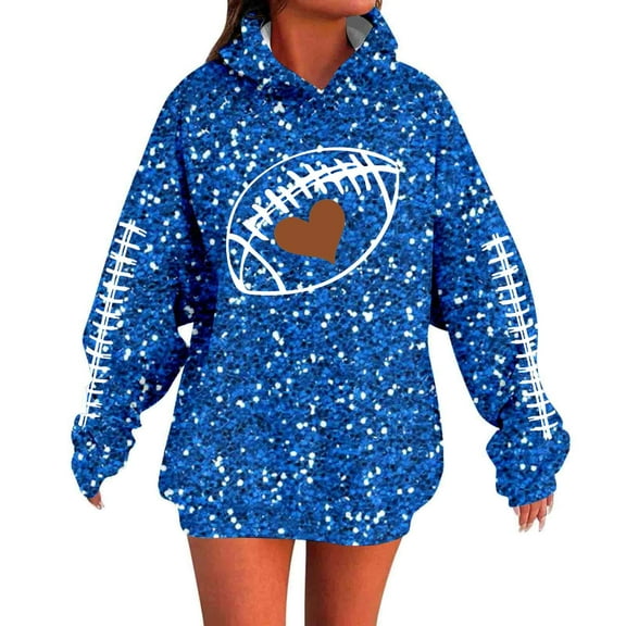 Arlun Game Day Sweatshirts for Women Sequin Printed Football Season Casual Hoodies Long Sleeve Loose Fit Comfort Fashion Graphic Oversized Pullover Tops Fall Clothes Blue3 L