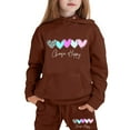 thumbnail image 1 of Arlun Girls Cute Heart Graphic Hoodies Jogger Outfit Sets 2 Piece Letter Print Long Sleeve Sweatshirt and Sweatpants Soft Comfy Stylish Activewear Kids Clothes Set Brown 120, 1 of 7