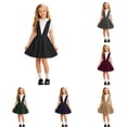thumbnail image 1 of Arlun Girls School Uniform V-Neck Jumper Dress Sleeveless Solid Color Stretchy Flared Pleated Dresses Casual Knee Length Midi Dress for Back to School Daily Wear 1-Red 170, 1 of 5