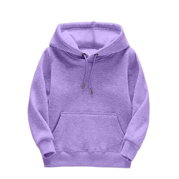 Arlun Girls Solid Color Pullovers Sweatshirts Kids Loose Long Sleeve Drawstring Hoodies Soft Comfortable Baggy Fashion Basic Hooded Pullovers Tops with Pocket for Child Purple 8-10Years