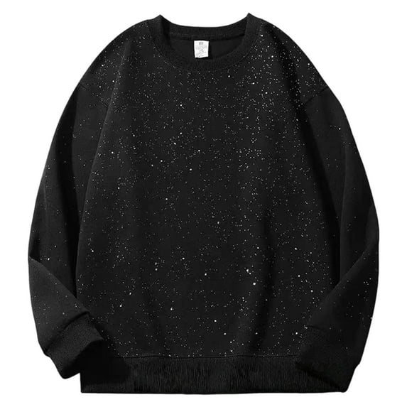 Arlun Glitter Sweatshirts for Women Trendy Sparkling Casual Loose Fit Long Sleeve Hoodless Sweatshirt Solid Color Crewneck Pullover Tops Plus Size Workout Casual Outfits Black S
