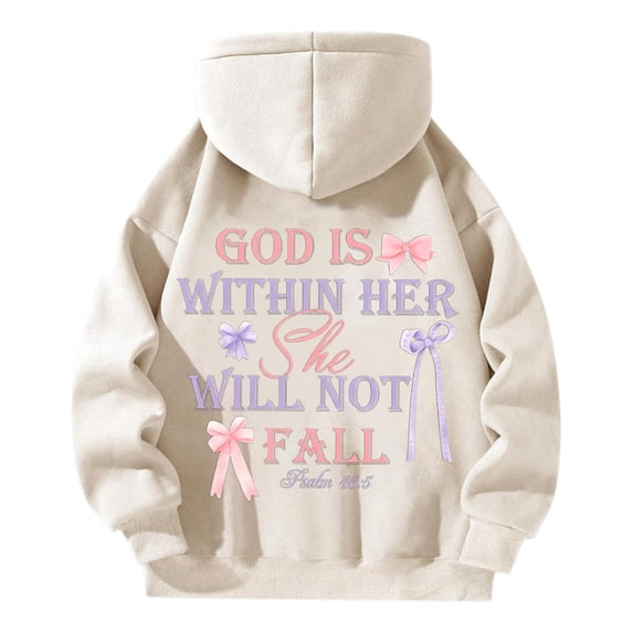 Arlun God Is Within Her She Will Not Fall Christian Hoodies for Women Half Zipper Bible Verse Sweatshirts Preppy Loose Comfy Pullover Tops 2025 Fall Winter Beige M