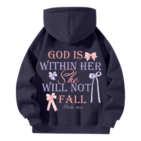 Arlun God Is Within Her She Will Not Fall Christian Hoodies for Women Half Zipper Bible Verse Sweatshirts Teens Preppy Loose Comfy Pullover Tops 2025 Fall Winter Navy XXL