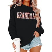 Arlun Grandma Sweatshirts for Women Grandma Letter Printed Floral Applique Graphic Grandmother Pullover Tops Long Sleeve Crewneck Relaxed Fit Hoodless Sweatshirt Black M
