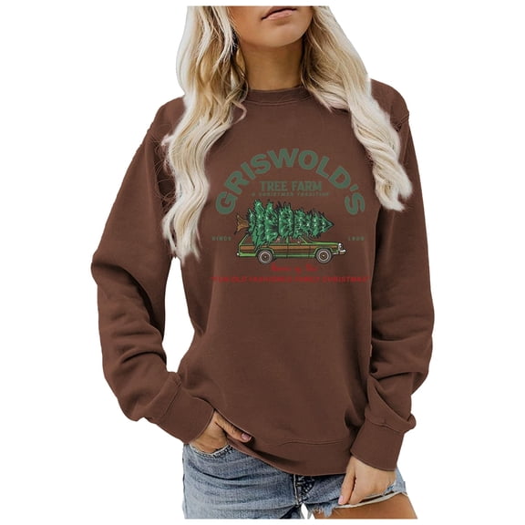 Arlun Griswold's Tree Farm Since 1989 Sweatshirts for Women a Funny Old Fashioned Family Christmas Graphic Pullovers Loose Crewneck Long Sleeve Tops Coffee XL