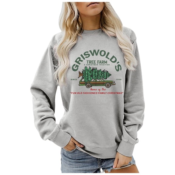 Arlun Griswold's Tree Farm Since 1989 Sweatshirts for Women a Funny Old Fashioned Family Christmas Graphic Pullovers Loose Crewneck Long Sleeve Tops Grey XXL