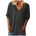 thumbnail image 1 of Arlun,Half Zipper Oversized Tshirts for Women Loose Fit Solid Color Tops Womens V-Neck Long Sleeve Baggy Comfortable Basic Simple Leisure Tshirts Black XXL, 1 of 5