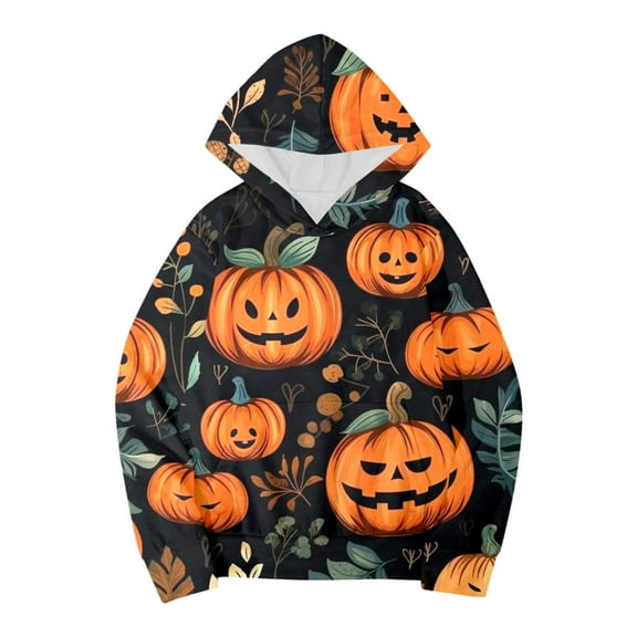 Arlun Hallowee Hoodies for Teen Girls Funny Pumpkin Witch Hat Colorful Printed Hooded Sweatshirts Soft Long Sleeve Comfort Thin Pullovers 2025 Fall Winter Black 3-4Years