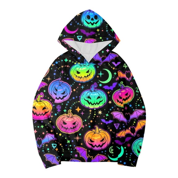 Arlun Hallowee Hoodies for Teen Girls Funny Pumpkin Witch Hat Colorful Printed Hooded Sweatshirts Soft Long Sleeve Comfort Thin Pullovers 2025 Fall Winter Dark Purple 3-4Years