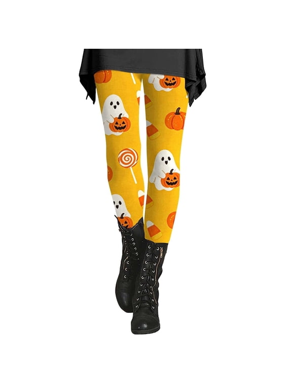 Halloween Leggings for Women Spooky Pumpkin Print Festive Holiday Party Casual Stretch Yoga Tights Casual High Waisted Tummy Control Lifting Workout Leggings Z3-Black XL