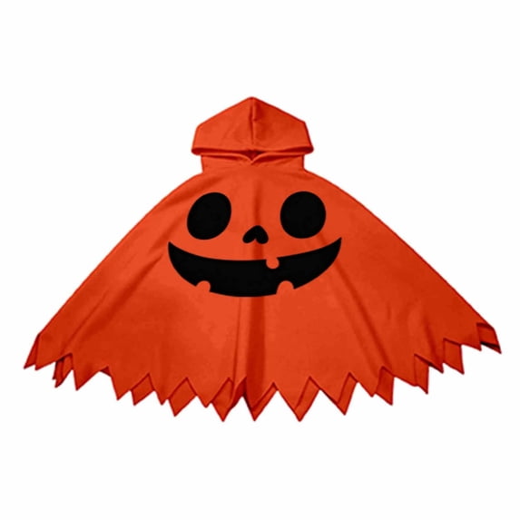 Arlun Halloween Pumpkin Face Capes for Kids Funny Cute Spooky Ghost Costume Hooded Cape Boys and Girls Soft Cozy Loose Sawtooth Hem Capelet for Dress up Cosplay Party F-Orange XS