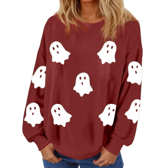 Arlun Halloween Sweatshirts for Women Cute Ghost Graphic Crewneck Sweatshirts Womens Cute Printed Long Sleeve Loose Lightweight Tops 2025 Fall Winter Hoodles Pullovers S