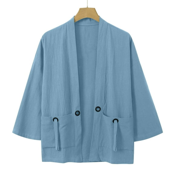 Arlun Hanten Kimono Cardigans for Women Open Front Lace up Loose Fit Long Sleeve Tops Casual Solid Color 2025 Fall Fashion Lightweight Comfortable Cardigan Outwear Blue M