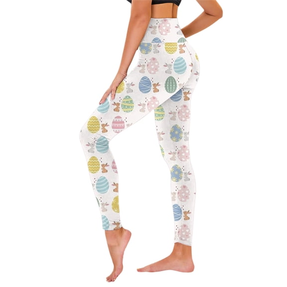 Arlun Happy Easter Day Women's Leggings Tummy Control Fashion Easter Day Cute Full Printed Workout Leggings Stretchy Soft Comfy High Waisted Casual Athletic Pants Light Blue XL