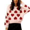 thumbnail image 1 of Arlun Heart Sweaters for Women Love Valentine's Day Knitted Puff Sleeves Crewneck Pullover Tops Casual Long Sleeve Relaxed Fit Cute Sweater 2026 Fashion New Outfits Pink XL, 1 of 4